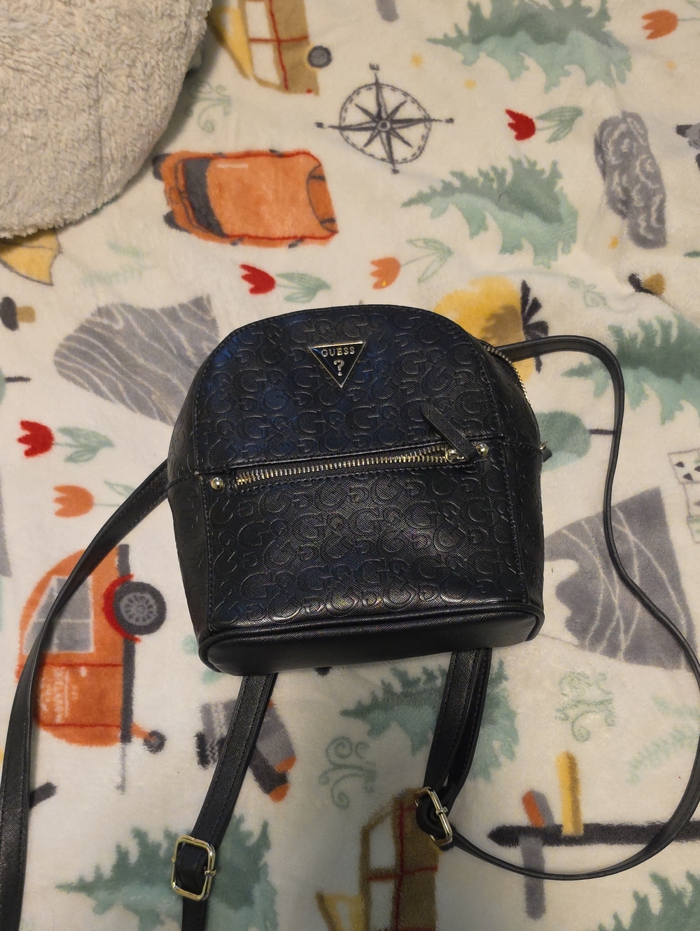 GUESS Black Embossed Logo Mini Backpack